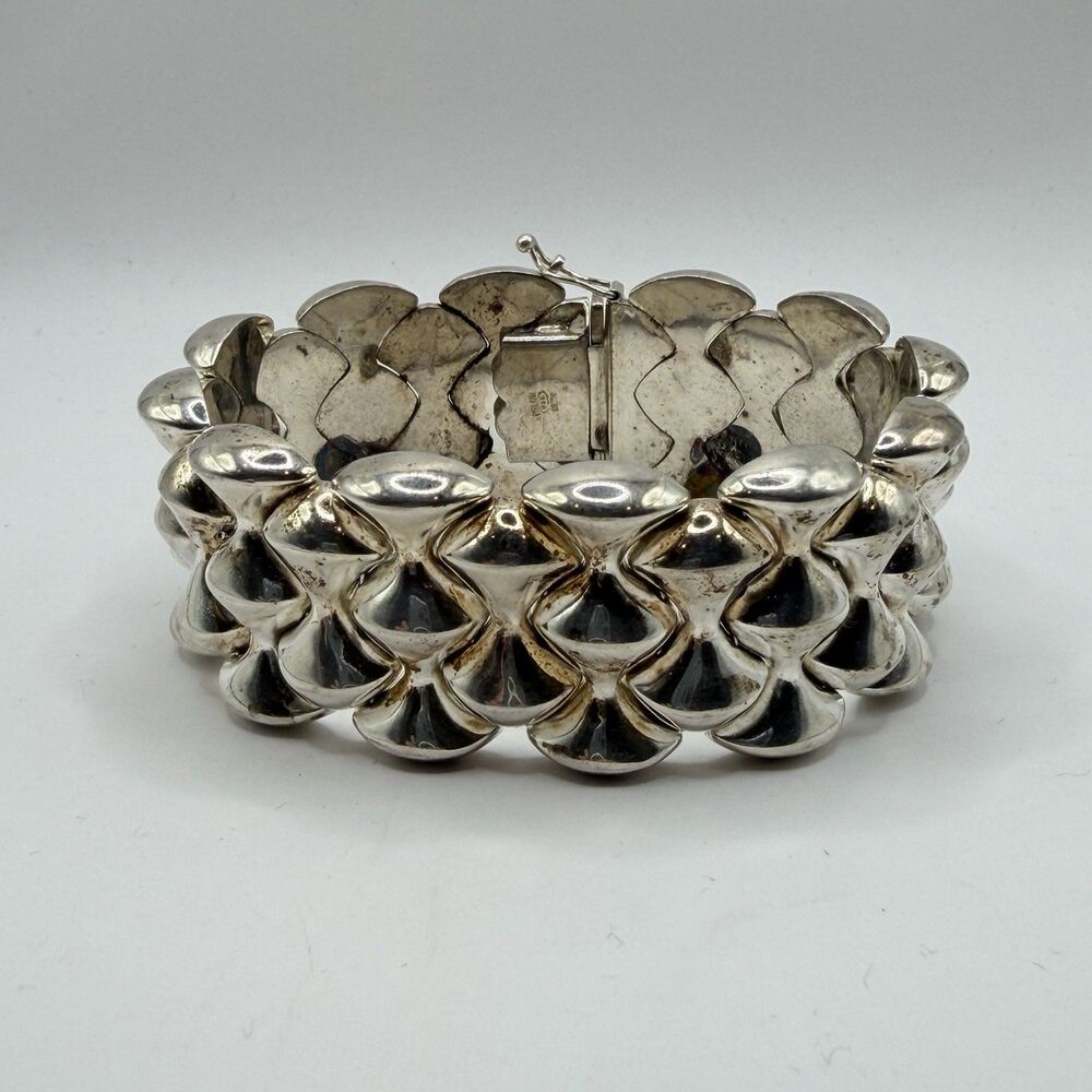 Milor Italy 925 Sterling Silver Wide Link Bracelet 56.4g 7" Heavy Vintage